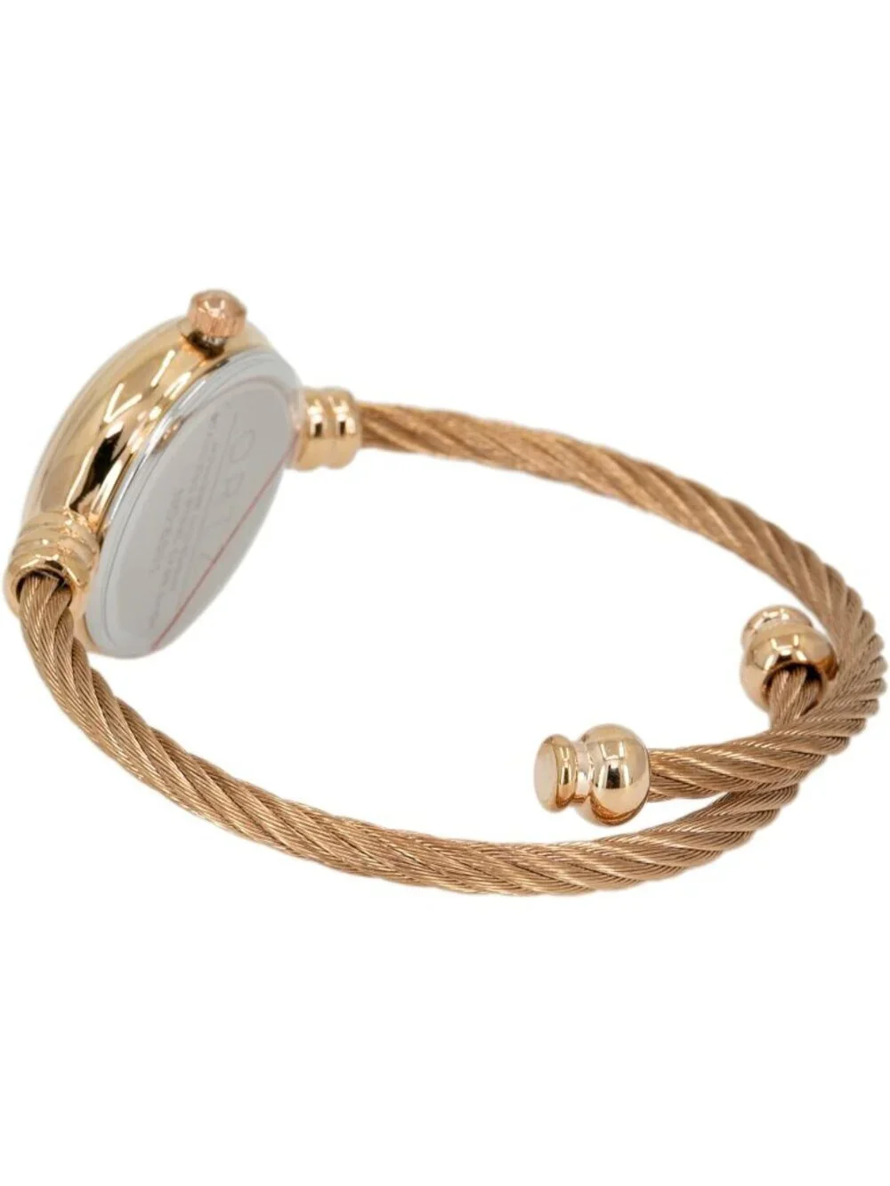 Women's Rose Gold Analog Quartz Elegant Cable Cuff Arabic Numbers Bracelet Watch